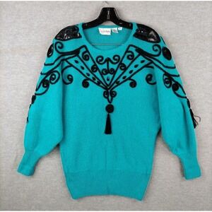 Vintage Womens Sweater M Blue Silk‎ Mohair Lambswool Wool Retroglam Cedars